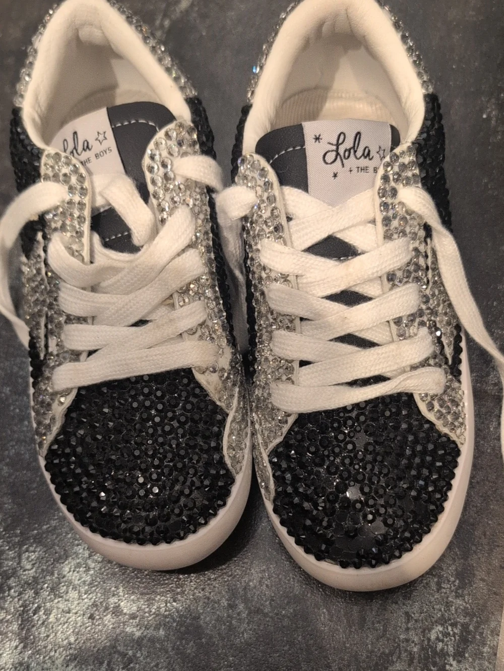 Lola + The Boys Black & Silver Crystal-Embellished Kids Sneakers